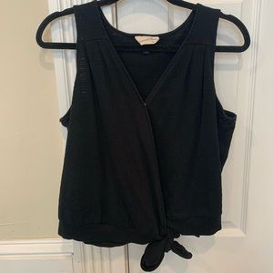 Black Wrap Tank Top with Tie V-Neck